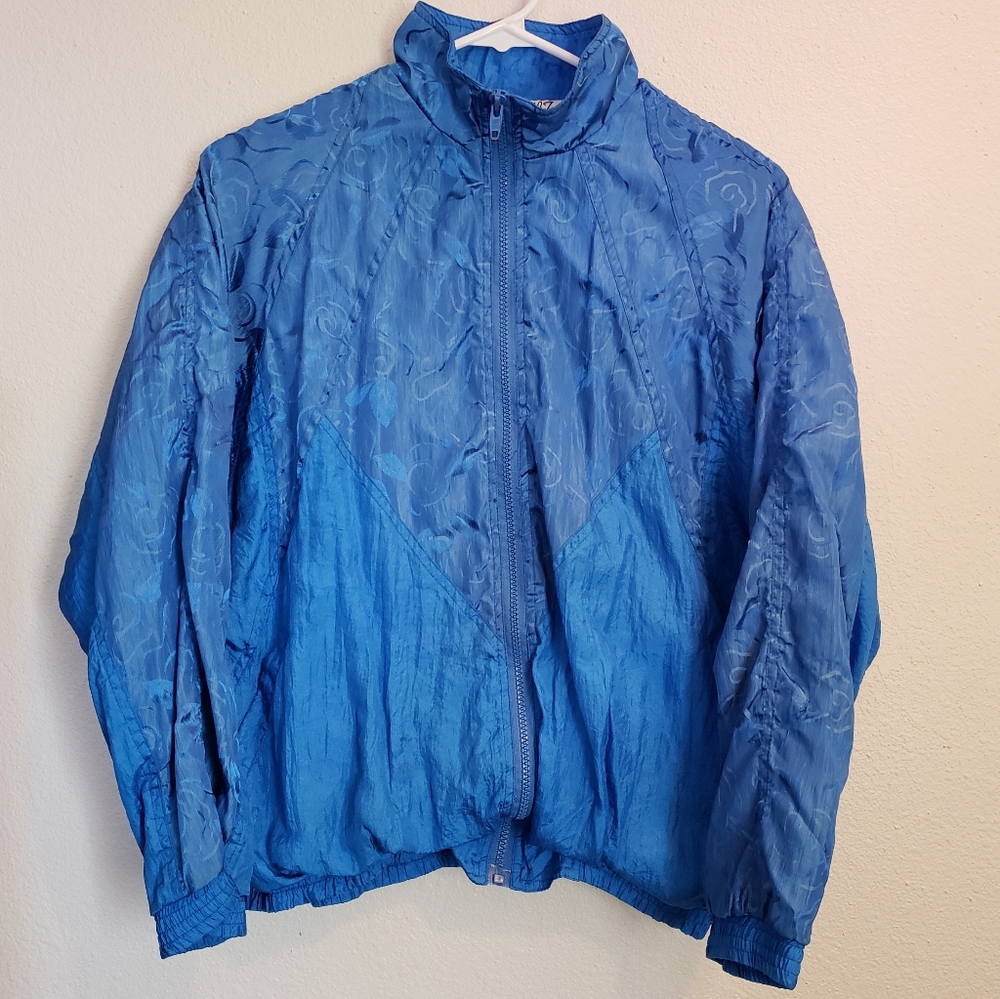 Ava Sport vintage windbreaker light jacket blue roses print womens size small S
